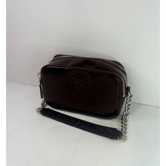 Guess Noelle Shiny Leather Women Shoulder Hand Bag Merlot Burgundy Silver Chain - Picture 7 of 13